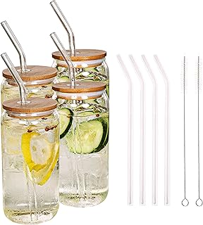 Sponsored Ad - Uptrends Exchange 4 Pack of 20oz Glass Jars with Lids and Straws, Hot & Cold Beverages, Boba Bubble Pearl M...
