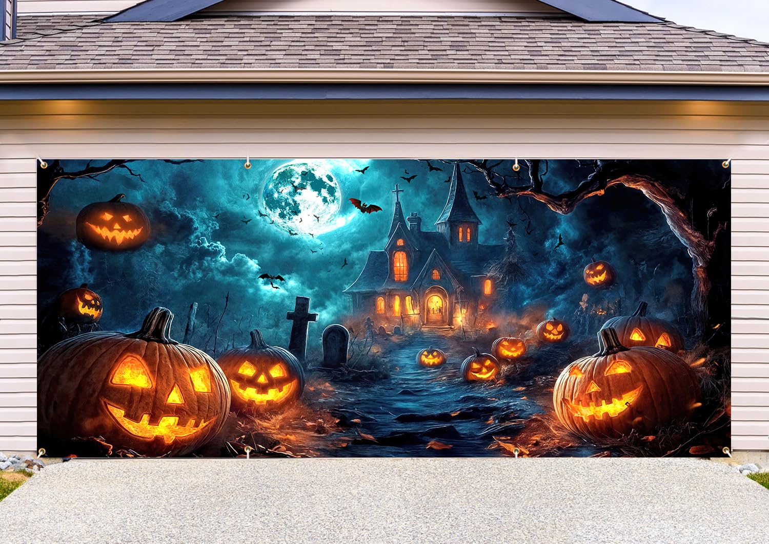 Couverture De Porte De Garage D'Halloween, Bannière, Décorations D