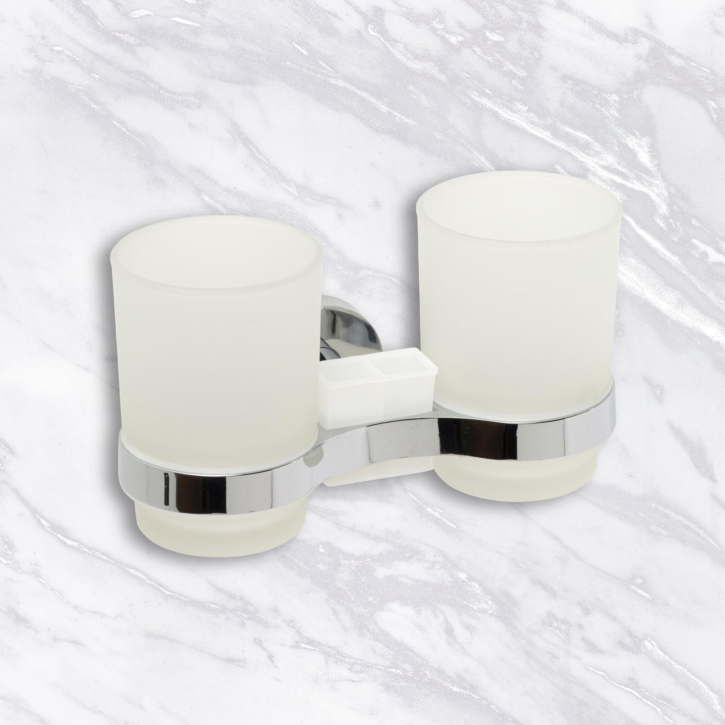 IPEA Samoprzylepny uchwyt na szczoteczkę do zębów z podwójną szklanką - bez wiercenia - nowoczesny design - stylowy uchwyt na szczoteczki do zębów i pastę do zębów na ścianę przyklejanie w łazience