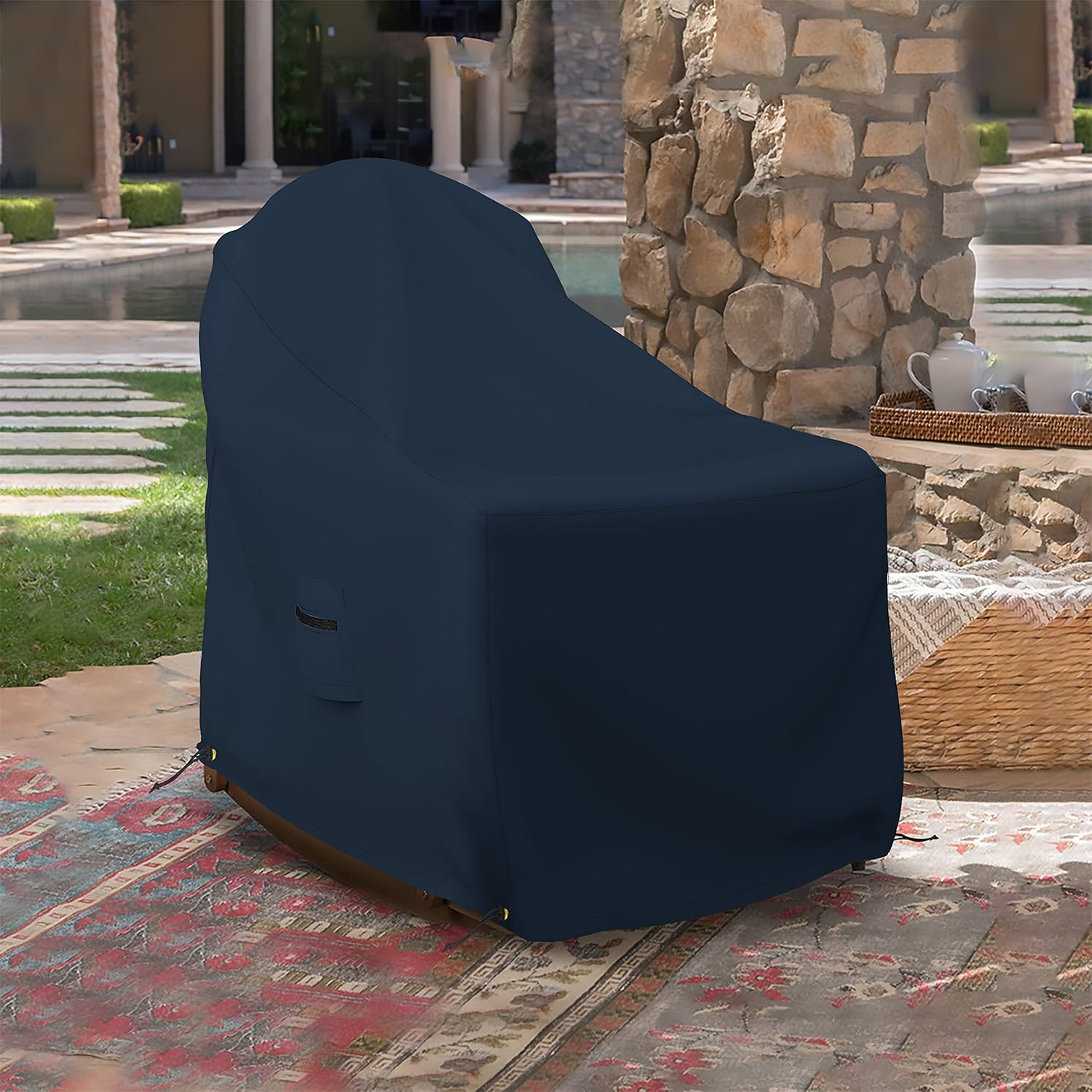 Covers & all Adirondack Chair Cover, 12 Oz Waterproof UV & Weather Resistant All Season Protector, Outdoor Furniture Cover with Air Vent & Drawstrings (34" W x 40" D x 36" H, Blue)