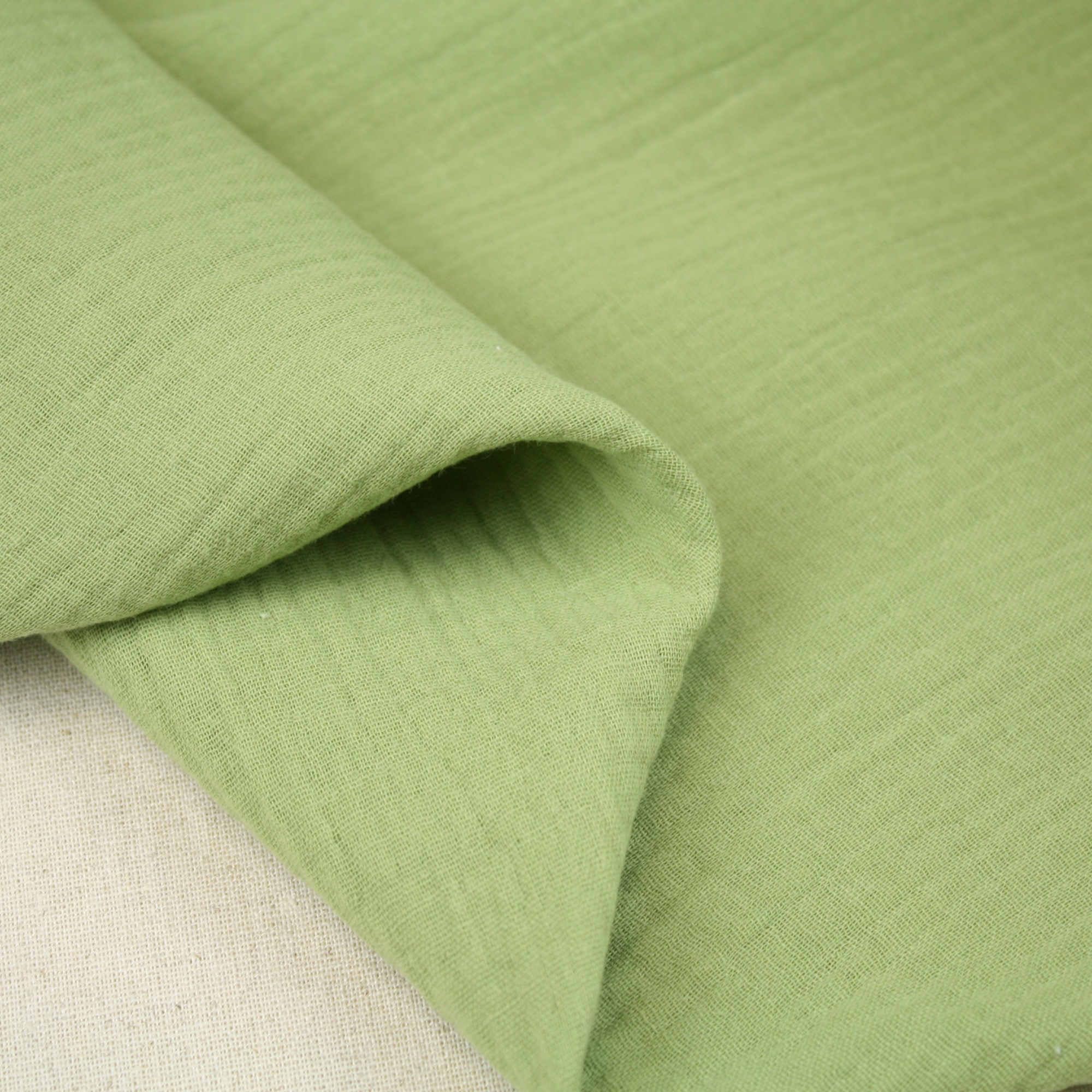 Double Gauze 100% Cotton Fabric Dressmaking Plain Lightweight Soft Muslin (Spring Green)