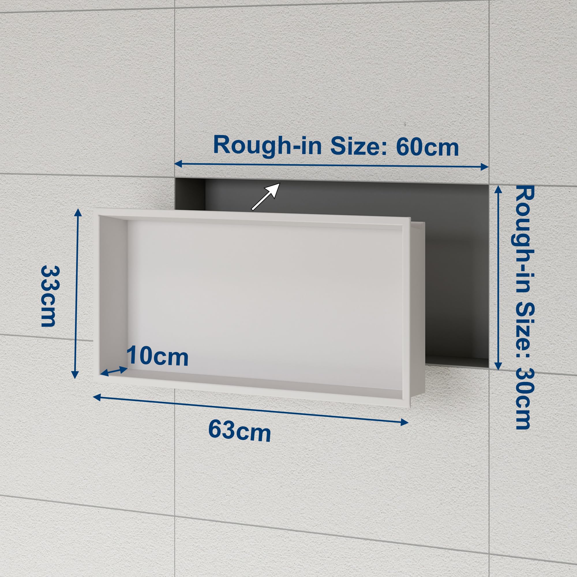 Douche niche murale en acier inoxydable avec lumière LED RVB, étagère de rangement individuelle blanche, pour salle de bain, 60 x 30 cm