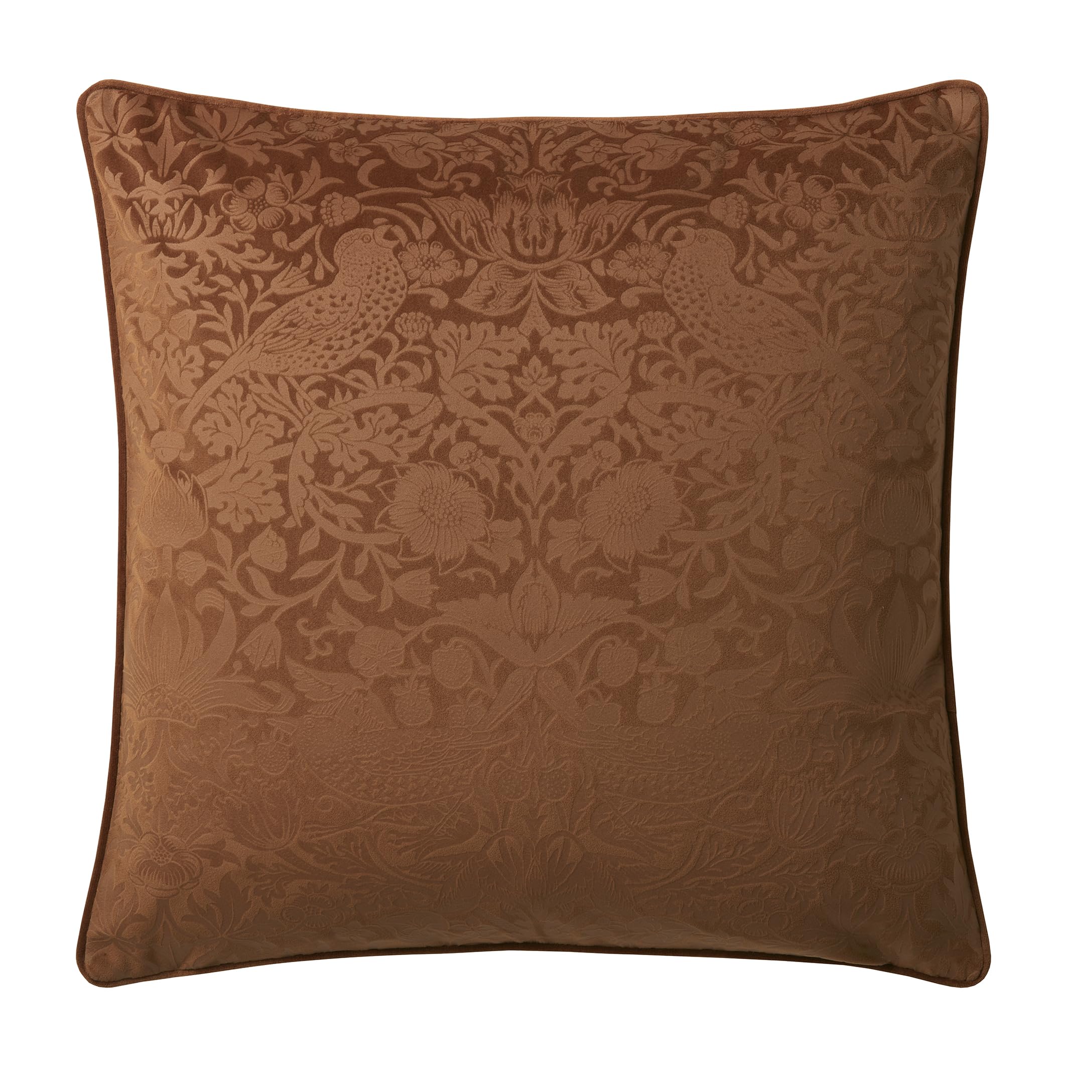 William Morris At Home Strawberry Thief Embossed Cushion In Saffron