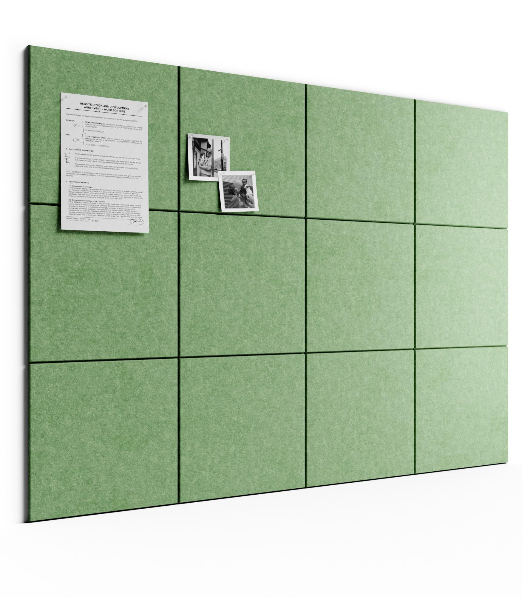 Bumusty Large Cork Board Alternative47 x35 Felt Bulletin Board Tiles, with 30 Pushpins, 70 Adhesive Tabs, 12Pack Slat Wall Paneling, Cork Boards for Office Push Pin Board Felt Board-Forest Green — image 1