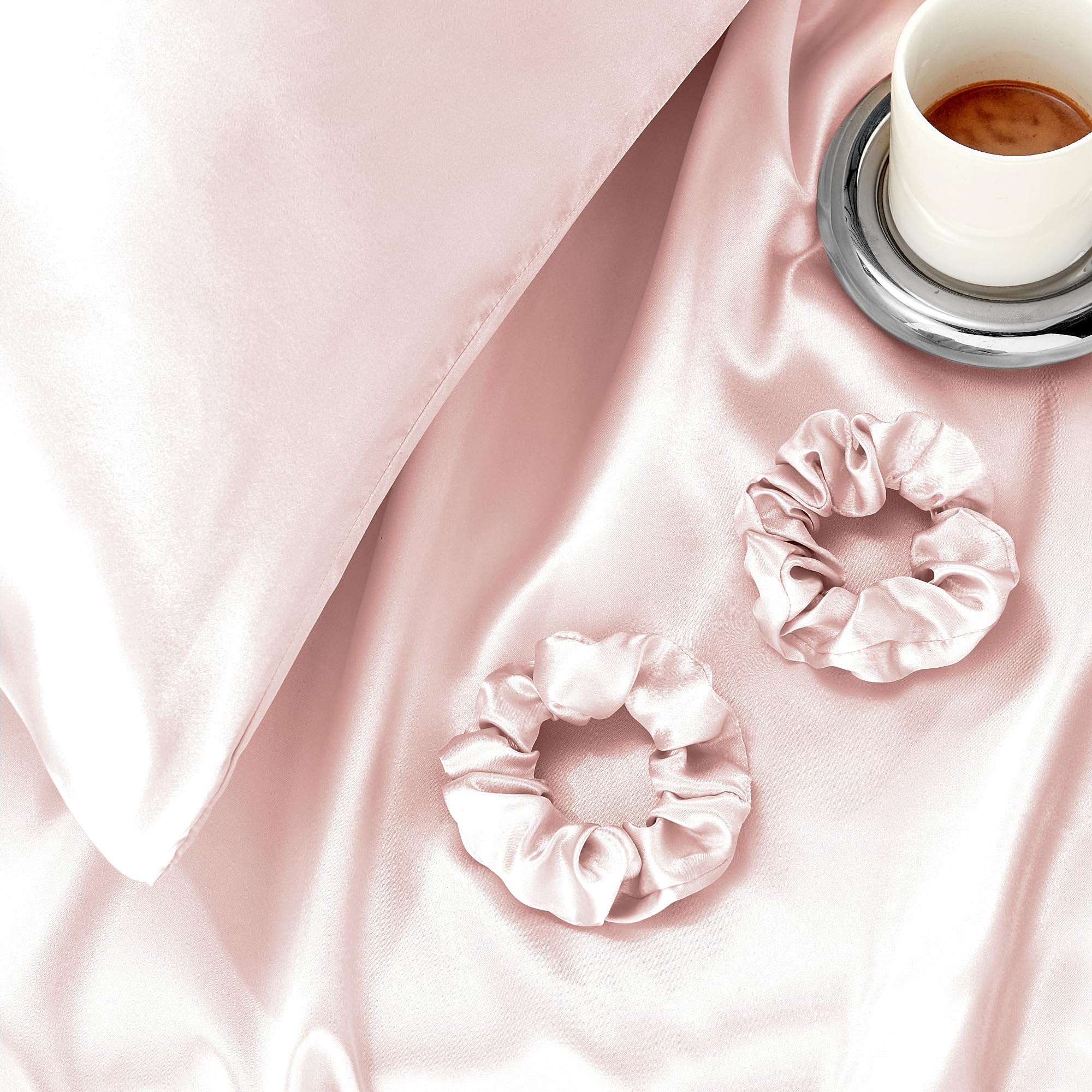 Seiwohl Satin Silk Pillowcases for Hair and Skin Coral Pillow cases 2 Pack with Hair Silk Scrunchies for women Cooling Pillow cases with Envelope Closure - Image 4