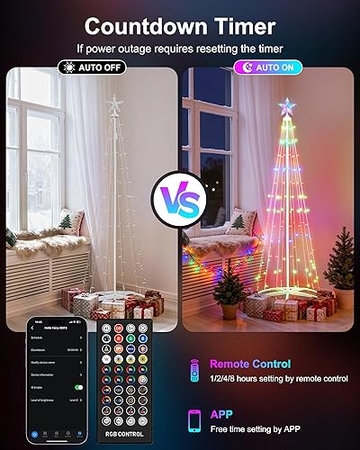 Miniatura 4 de Paquete de 2 luces inteligentes para árbol de Navidad, 130 LED de 5 pies y 154 LED de 6 pies, árbol artificial con estrella superior, sincronización