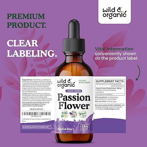 Miniatura 9 de Tintura de Flor de la Pasión de Wild & Organic - Gotas Relajantes de Flor de la Pasión para Mujeres - Hierba Líquida de Passiflora Incarnata