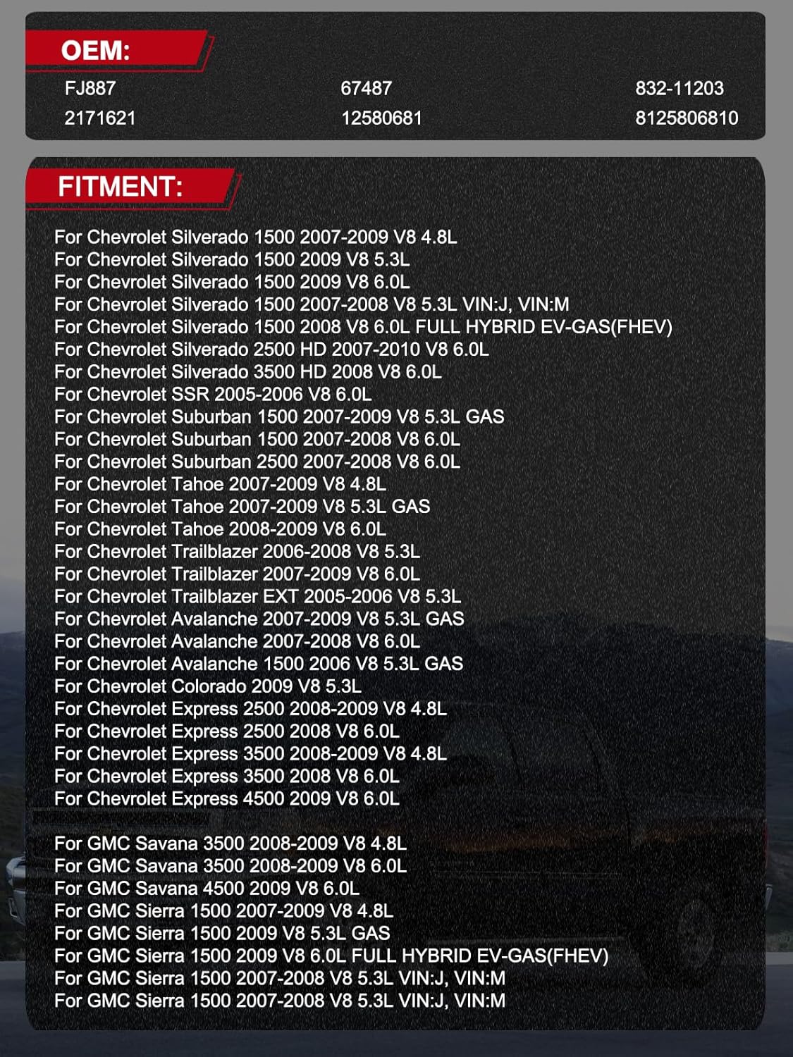 FJ887 Fuel Injectors 8PCS For Chevrolet Silverado Suburban 1500,Avalanche,Tahoe, Trailblazer,Express, For GMC Sierra 1500,Savana,Yukon, For Cadillac Escalade, For Isuzu Saab,4.8L 5.3L 6.0L 6.2L