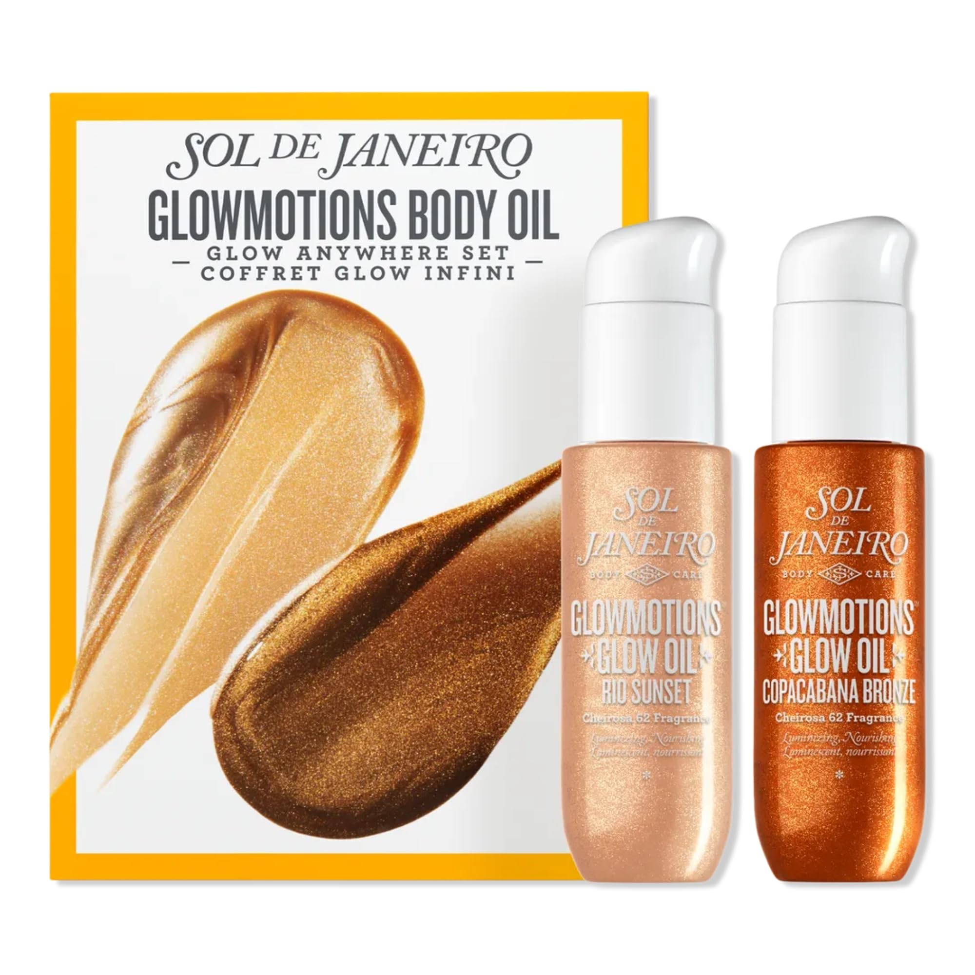 Sol de Janeiro Glowmotions Body Oil Set, Copacabana Bronze und Rio Sunset, Schimmerndes Körperöl mit Cupuaçu-Butter und Acai-Öl, Cheirosa '62 Duft, 4 Flaschen