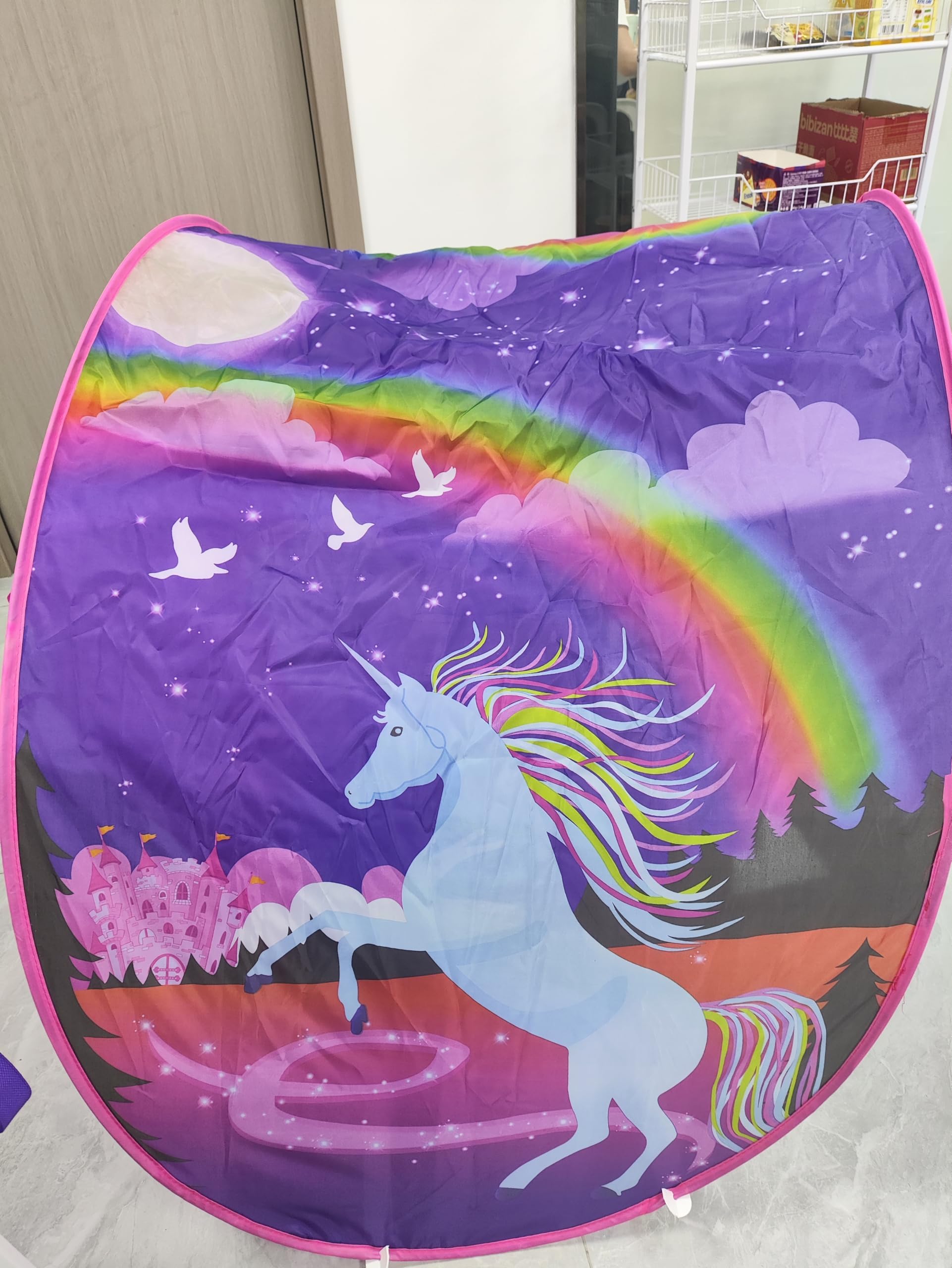 Tente De Lit Enfant,Tente Tunnel Enfants,Tente Enfant Pliable Pop Up,Tente De Lit avec LED, Tente De Jeu avec Lumiere,Cadeau d'anniversaire De Noël Garçon Fille (Licorne) 1