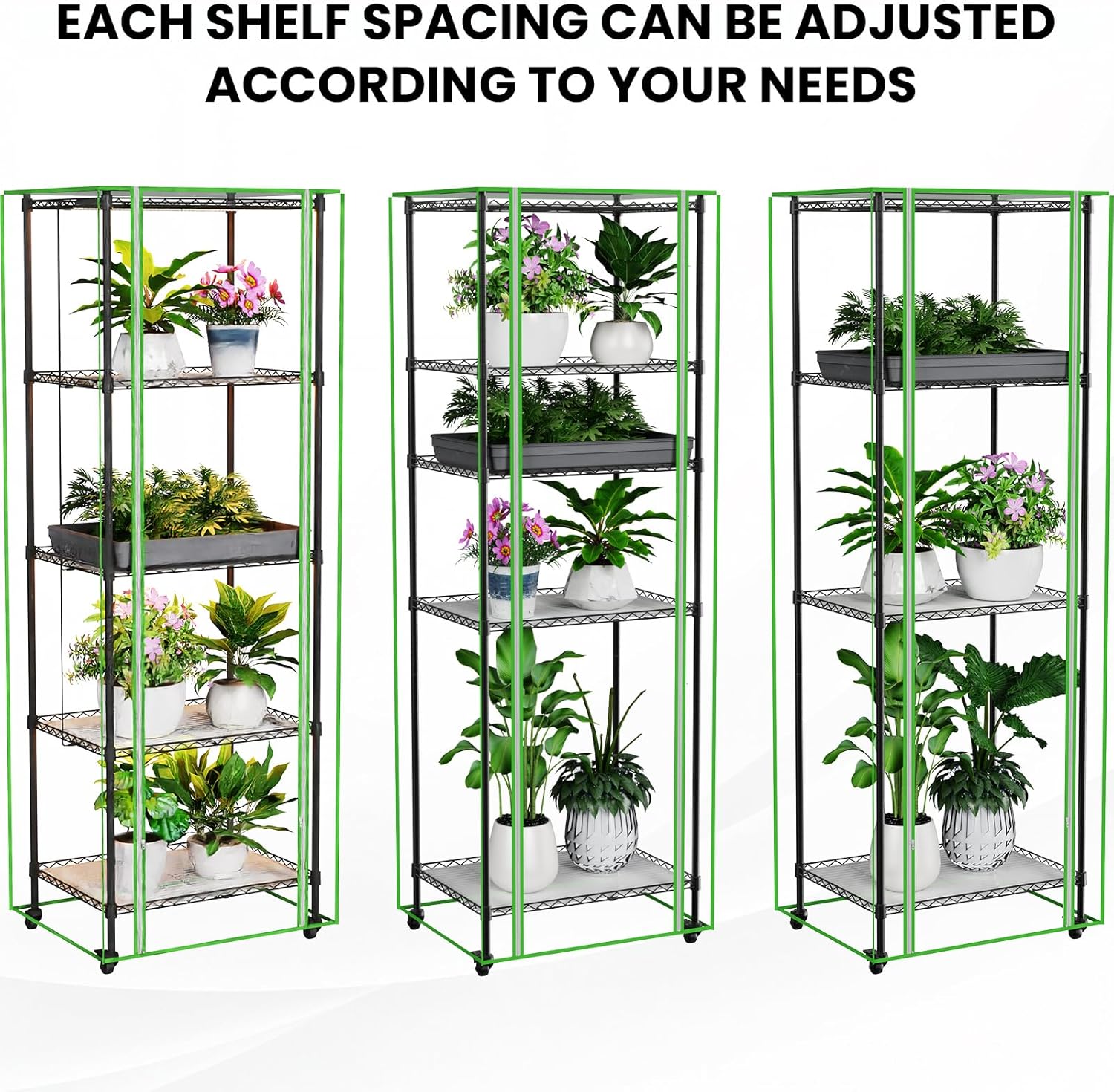 Indoor Greenhouse with Grow Light, 5 Tier Mini Greenhouse, Full Spectrum Grow Light with Timer, Plant Shelf with PVC Cover for Seed Starting, Herbs, Vegetables, Balcony, 23.6×17.7×70.8 Inch