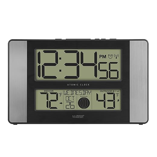La Crosse Technology 513 1417 AL INT Atomic Clock w Outdoor Temp, Grey/Black product image