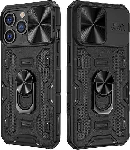 VEGO Funda para iPhone 14 Pro Max, funda para iPhone 14 Pro Max con soporte deslizante para cámara integrado de 360, soporte magnético a prueba de