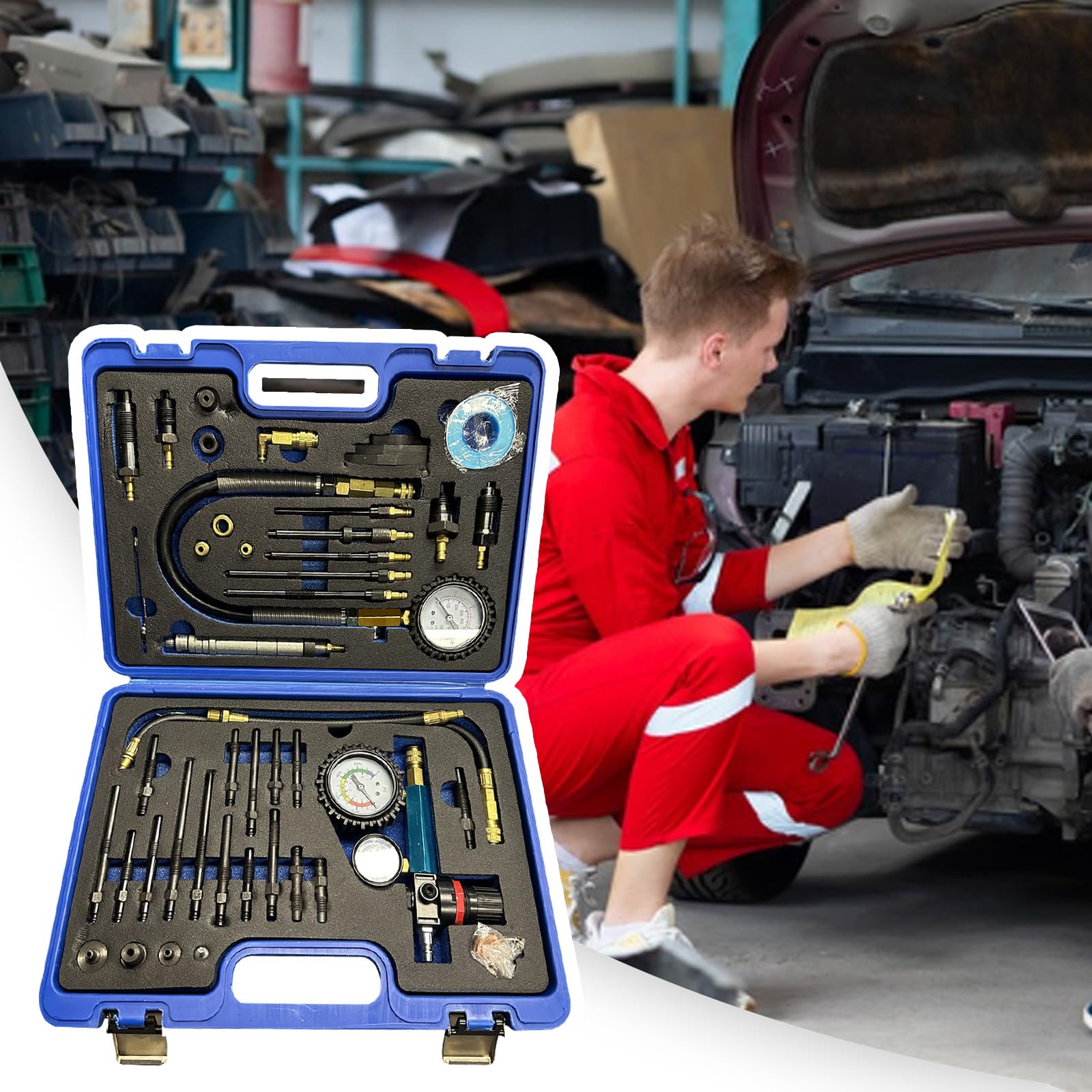 Comprobador Compresión, Gasolina Diésel Comprobador Pérdida Presión Probador Motores Compatible Con Motores Gasolina Diésel Automóviles Camiones Autobuses Motores Agrícolas