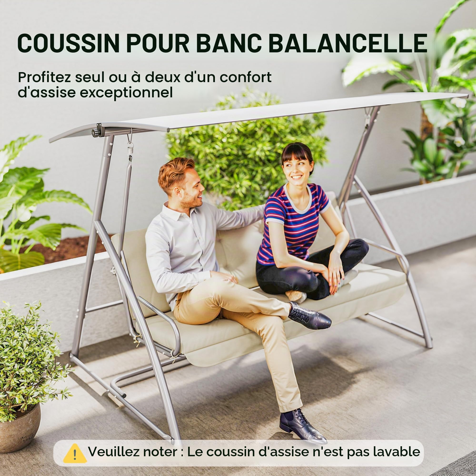 Outsunny Lot de coussins pour balancelle de 170 cm - Beige