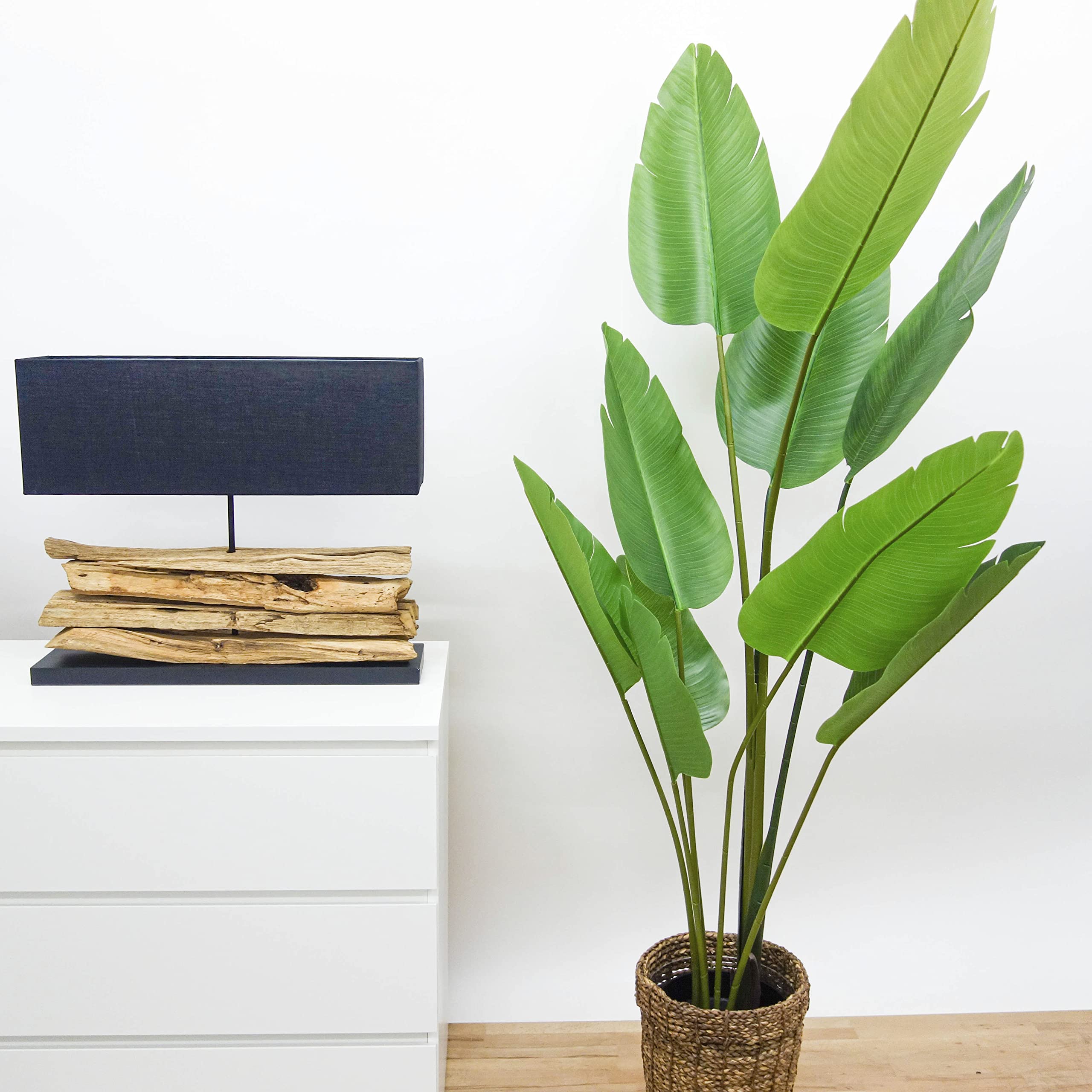 AquaOne Lámpara natural I Lámpara de pie Lámpara de mesa de madera natural rústica I Muebles de madera decorativa Lámpara de pie I Hecho a mano con raíz única I Pantalla en negro (París)