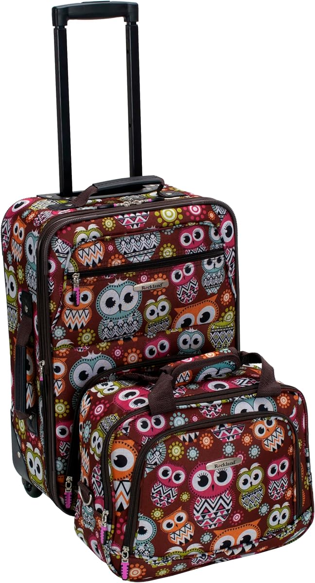 Rockland Fashion Juego de equipaje vertical Softside, expandible, búho, 2 piezas (14/19)
