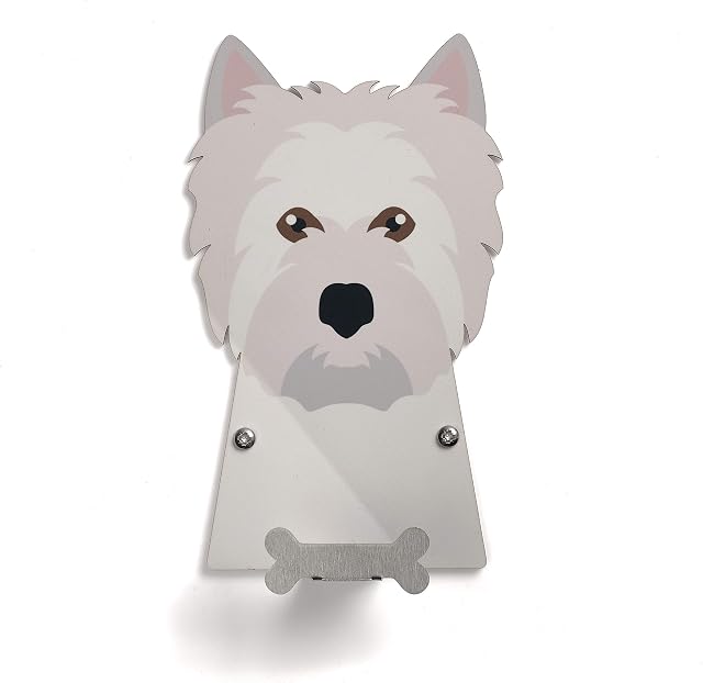 West Highland Terrier Dog Lead Holder, Wall Mounted Hook for Hanging Pet Leads