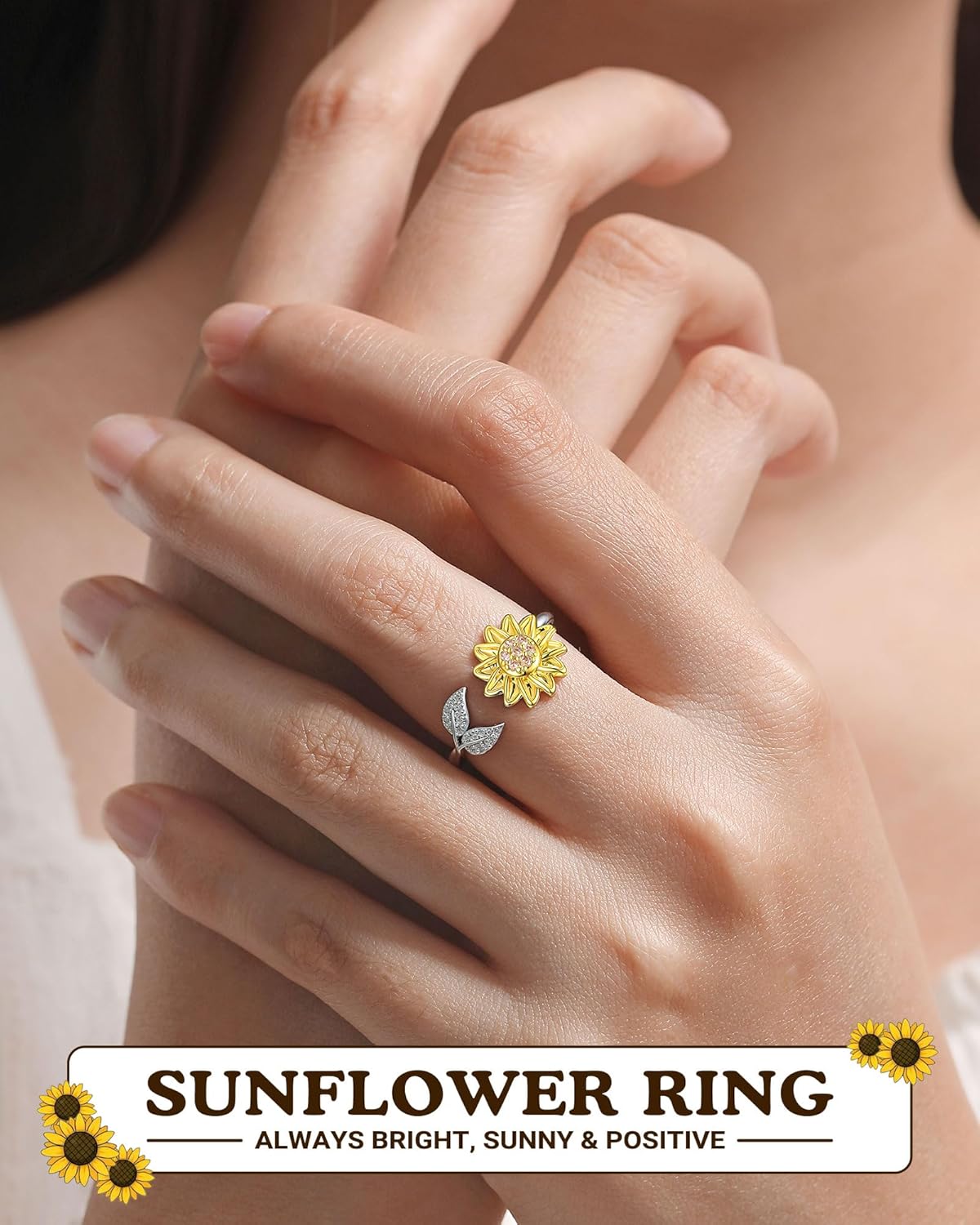 Valentines Gifts for Teen Girls Cute Sunflower Adjustable Ring Trendy Stuff for Teen Girls & Women Birthday Gifts - Image 2