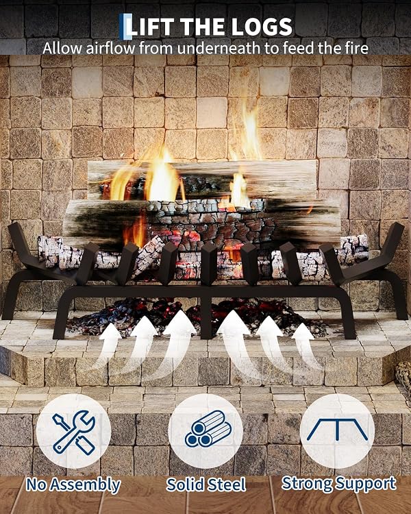 GarveeTech Fireplace Grate 30 Inch, Heavy Duty 3/4" Solid Steel Log Grate with 6 Support Legs, 7 Bars Powder Coated Firewood Burning Rack Holder for Indoor Outdoor Fireplace & In-ground Firepit by GarveeTech - Image 5
