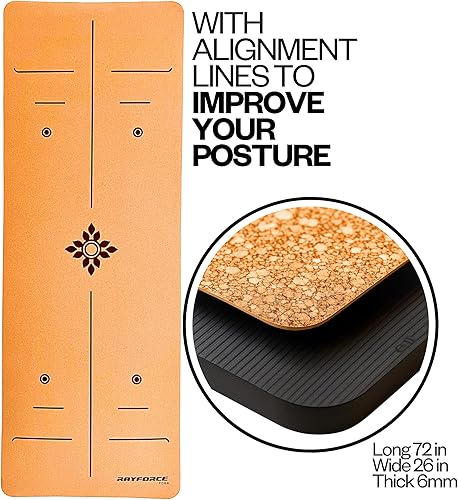 Miniatura 3 de Esterilla de yoga de corcho de alta calidad, amortiguación perfecta de 0.236 pulgadas, antideslizante, resistente al sudor, ecológica, con líneas de