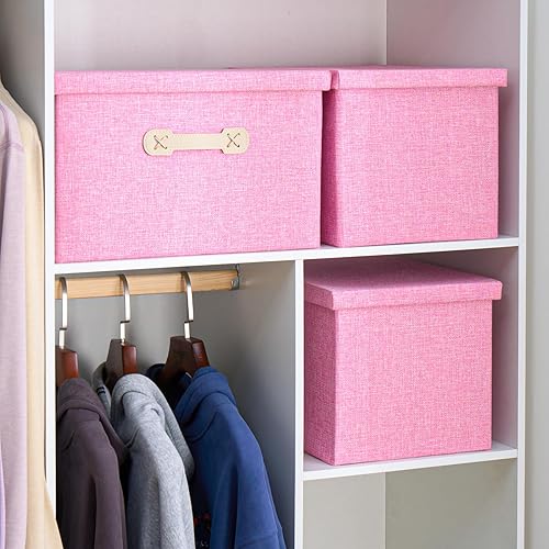 Miniatura 7 de Enzk&Unity Contenedores de almacenamiento decorativos con tapas, caja de almacenamiento plegable de tela de lino con asa, organizador del hogar para