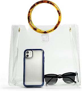 Round Handle Clear Handbag Women PVC Tote tortoiseshell Top Handle Bag (Square)