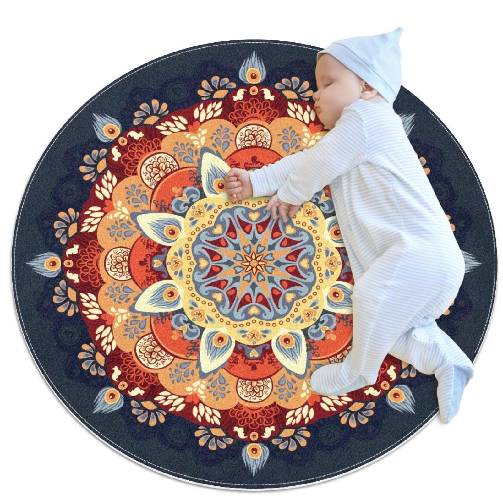 Petit tapis de salle de bain antidérapant rond 1m motif henné