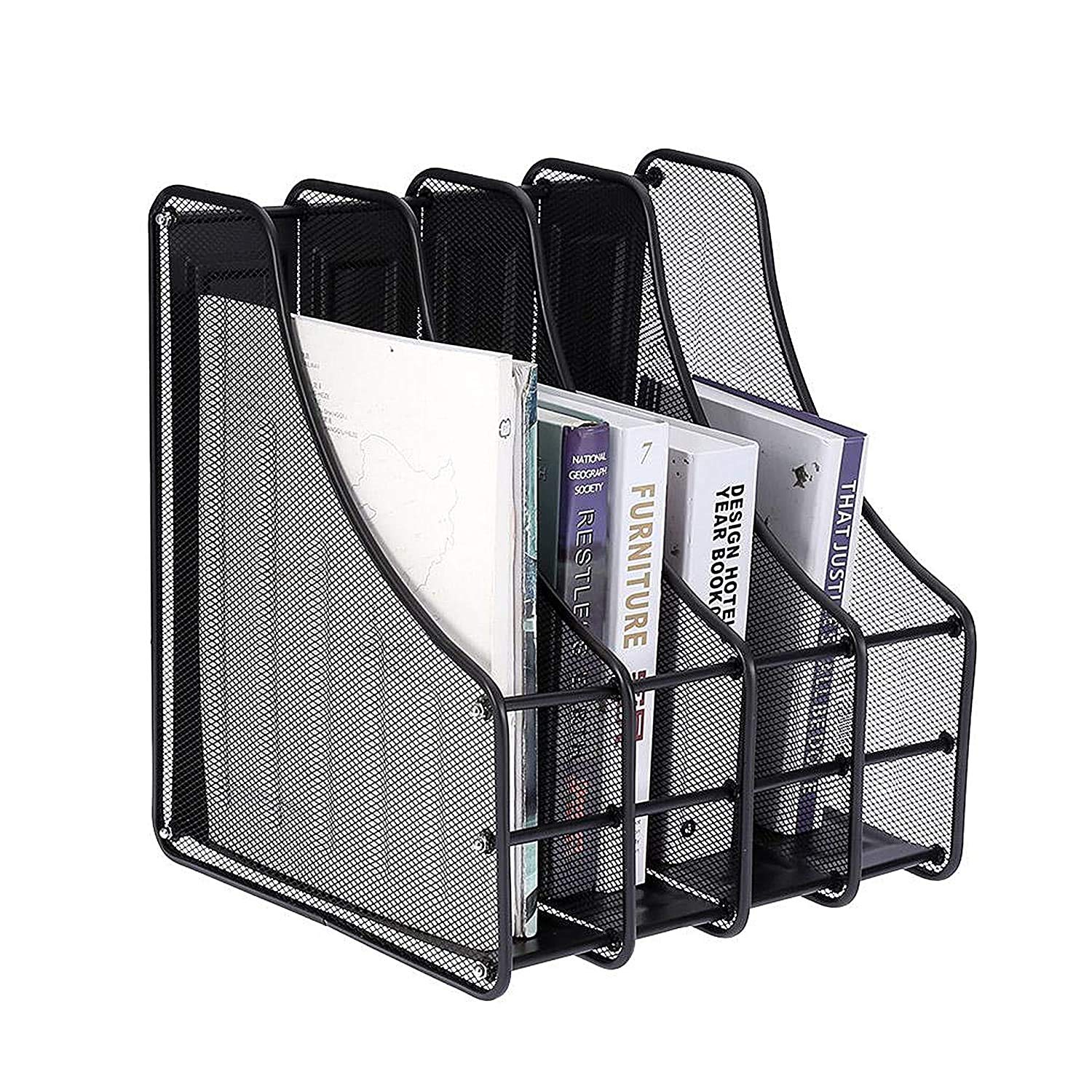 Vropsy 3 Compartment Vertical Sorter File Desk Organiser Book Organizer Document Holder Metal Tray for Office and Home 35 x 28 x 32 cm