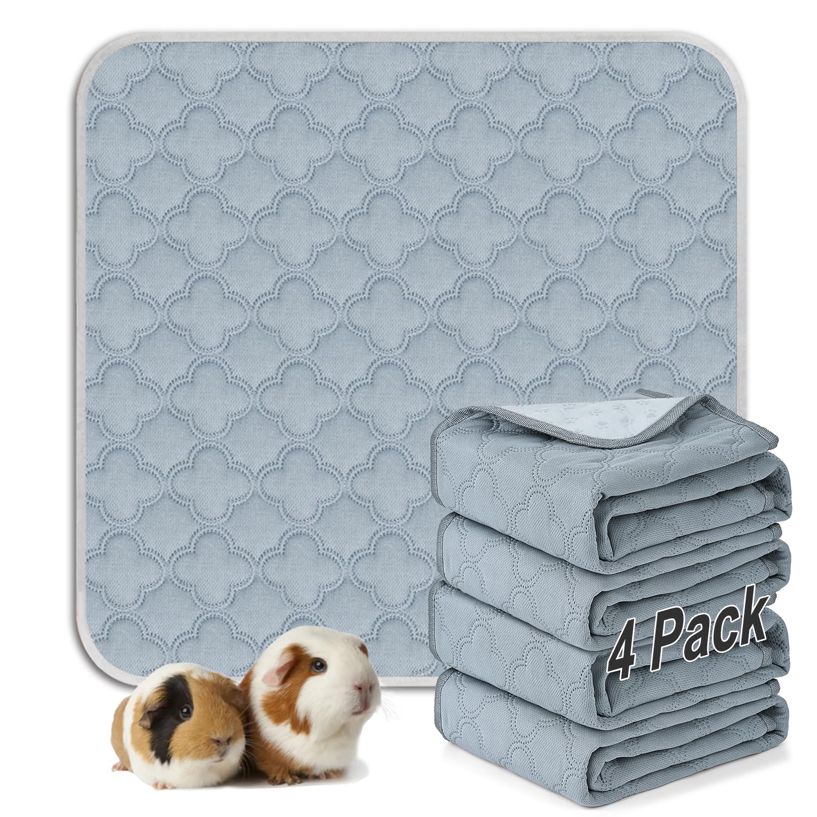 FunFurry Washable Guinea Pig Cage Liner - 4 Pack Reusable Washable Pee Pads，Waterproof Guinea Pig Bedding for Small Animal - Rabbit Bunny Hamster Puppy (Light Grey, 12" X 12" - 4 Pack)