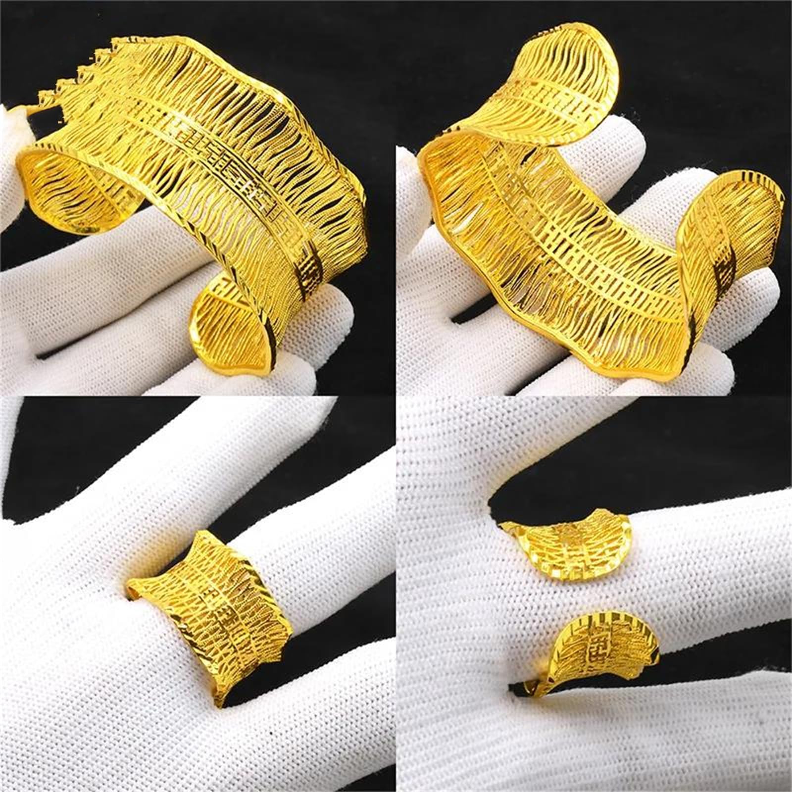 MOCHAMIK Blumen-Kupfer-Manschettenarmband mit 24-Karat-Goldbeschichtung für Damen. EIN klassischer, Verstellbarer Armreif für einen sandgoldenen Look