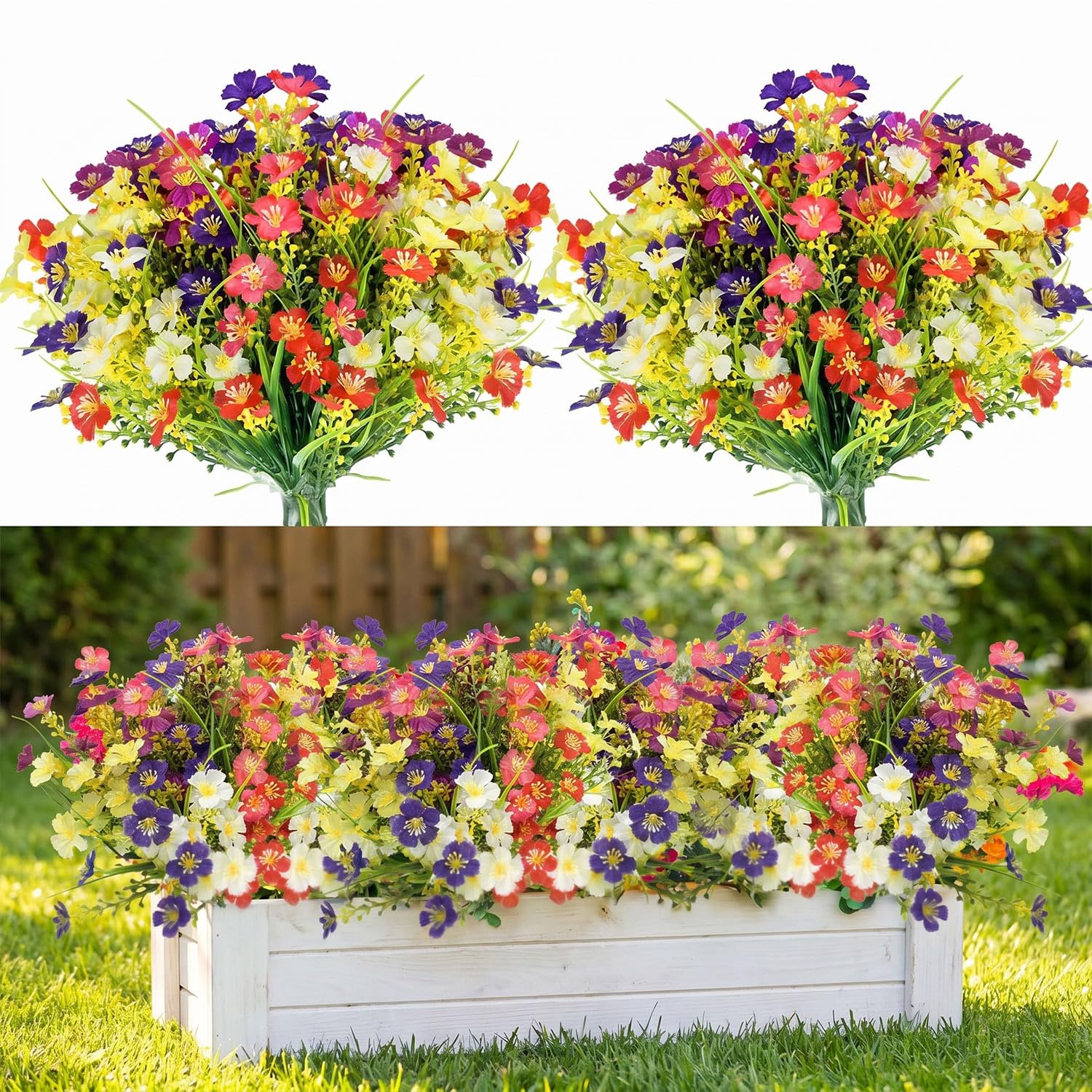 Zumhigh Artificial Silk Daisy Flowers, 12 Bundles 6 Colors UV Resistant Artificial Flowers for Outdoor, Faux Plastic Plants, Realistic Fake Plants for Garden, Grave Decoration, Patio, Wedding, Party