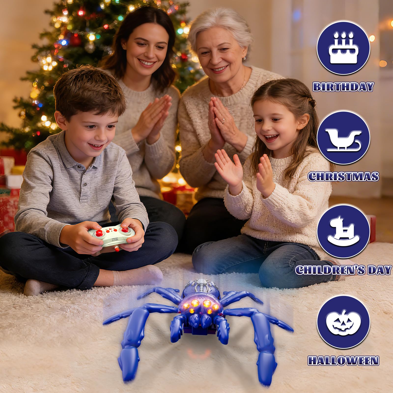 Wall Crawling Spider, Rechargeable Remote Control Robot Kids Toys, Wall Climbing Funny Prank Toys Birthday Gifts for Boys & Girls Ages 5 and Up (Blue)