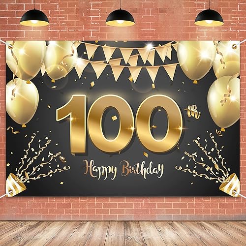 HAMIGAR Fondo de pancarta de feliz cumpleaños número 100 de 6 x 4 pies, decoraciones de cumpleaños de 100 años, suministros de fiesta para mujeres y