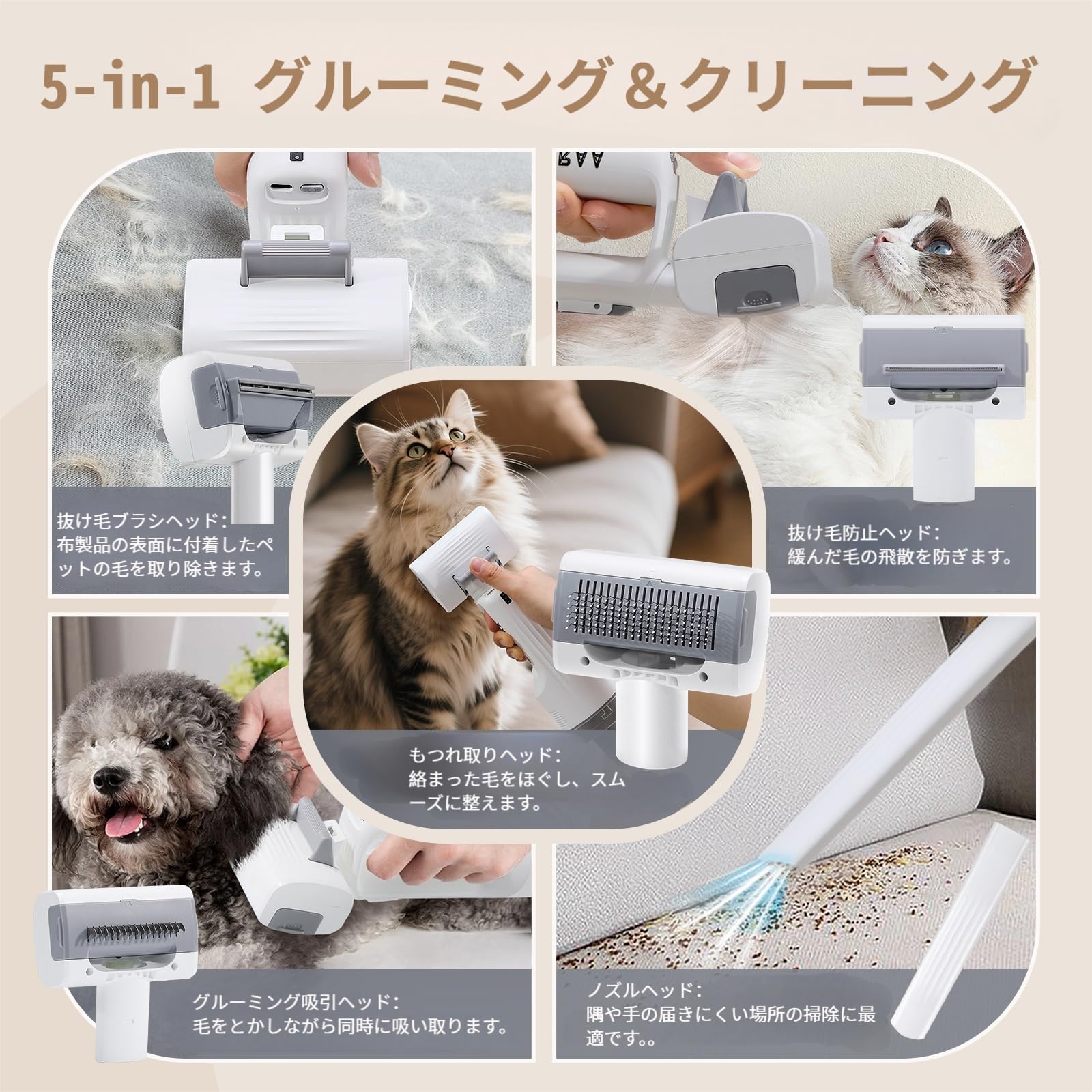 Amazon.co.jp: ハンドヘルドペット毛グルーミング掃除機キット -犬猫用