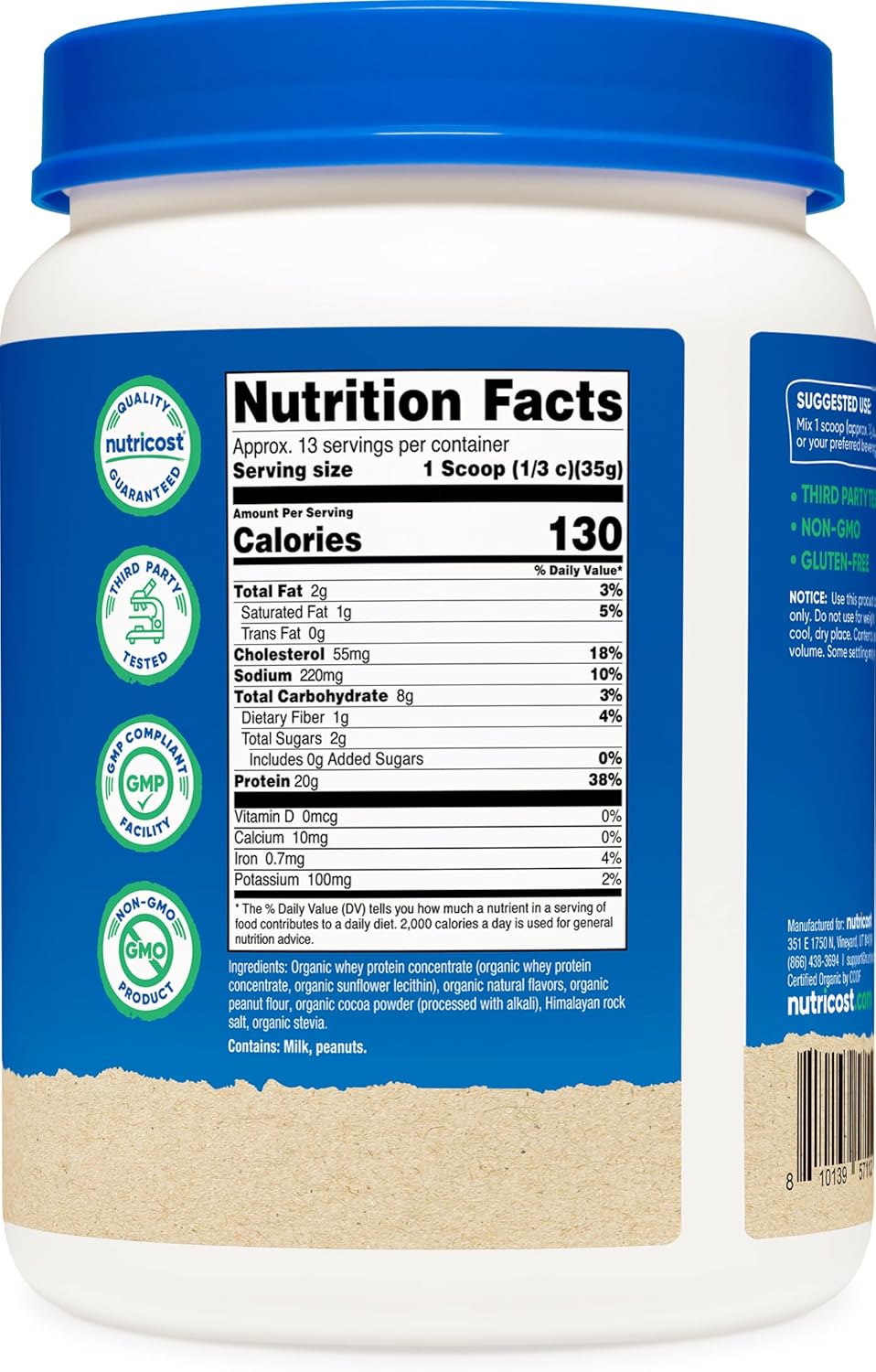 Nutricost Organic Whey Protein Concentrate, Chocolate Peanut Butter Flavored, (1LB) - Gluten-Free, Non-GMO