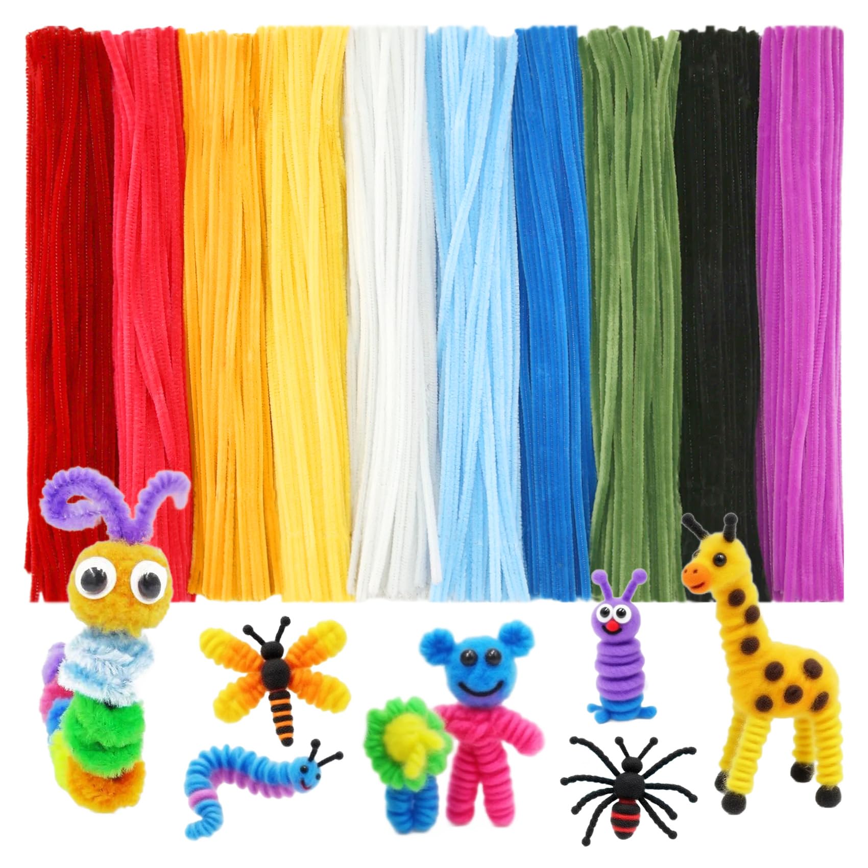 Micvtve 600 Pcs Pipe Cleaners Craft for Flowers, Pastel Chenille Stems for DIY Art Projects Gift(6 Colors), Bulk Fuzzy Pipe Cleaner Flower Kit, Ideals for Party Decor (Colorful)