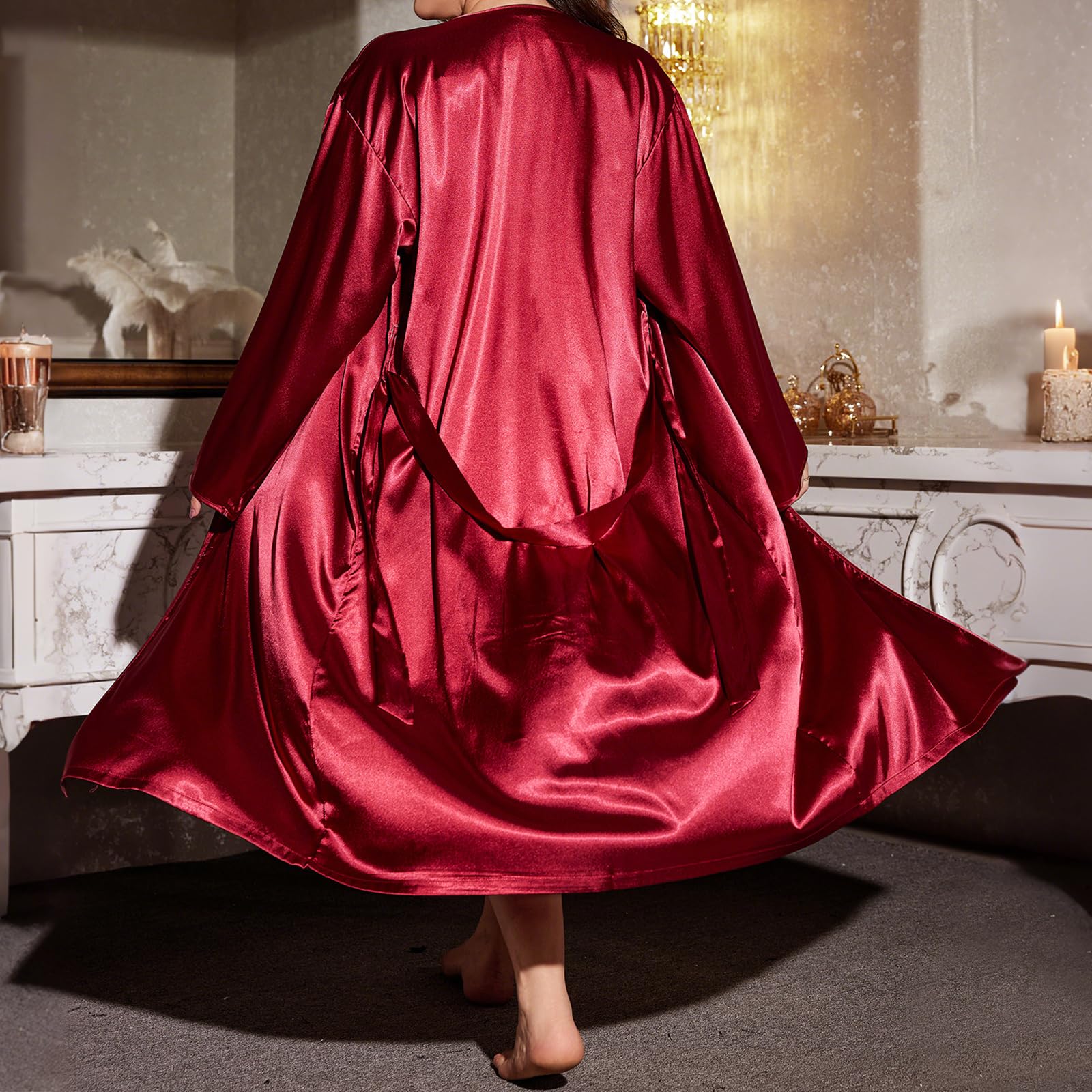 GXNRHG Albornoces Largos y Suaves para Mujer, Batas de Kimono de Manga Larga de Color sólido, Ropa de Dormir có con Cuello en V para Mujer