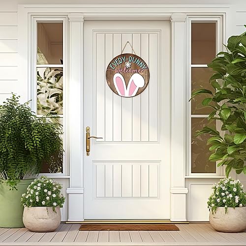 Miniatura 3 de Whaline Letrero colgante de madera de Pascua, conejo, conejo, bienvenida, letrero rústico para puerta delantera, para primavera, vacaciones,