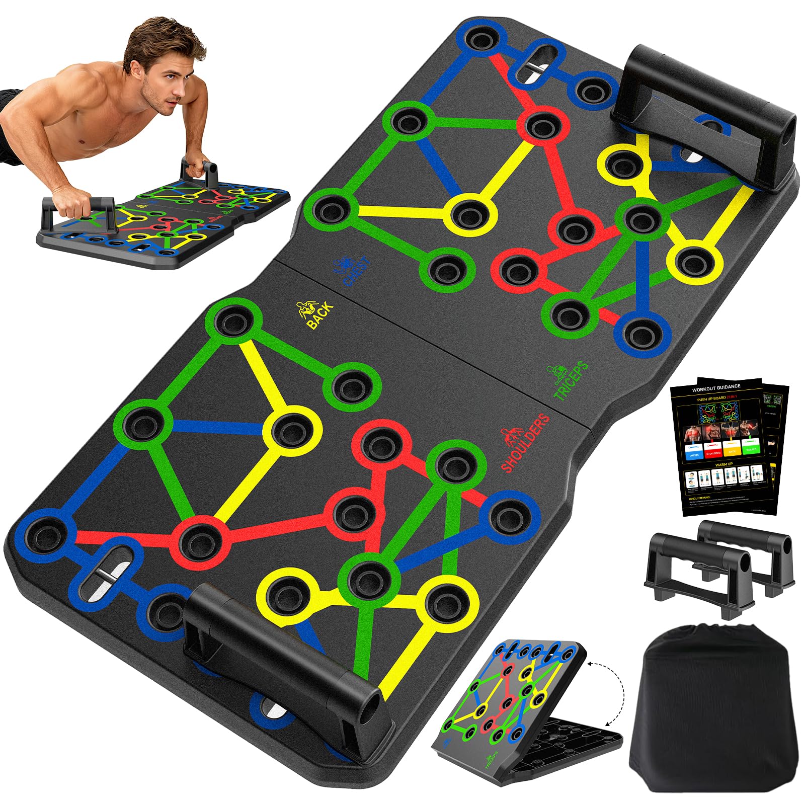 AERLANG Push Up Board, Foldable Fitness Training System 20 in 1 Multi Functional Home Gym Equipment for Upper Body Strength Training Burn Fat Sculpt Shoulders Chest Back Triceps