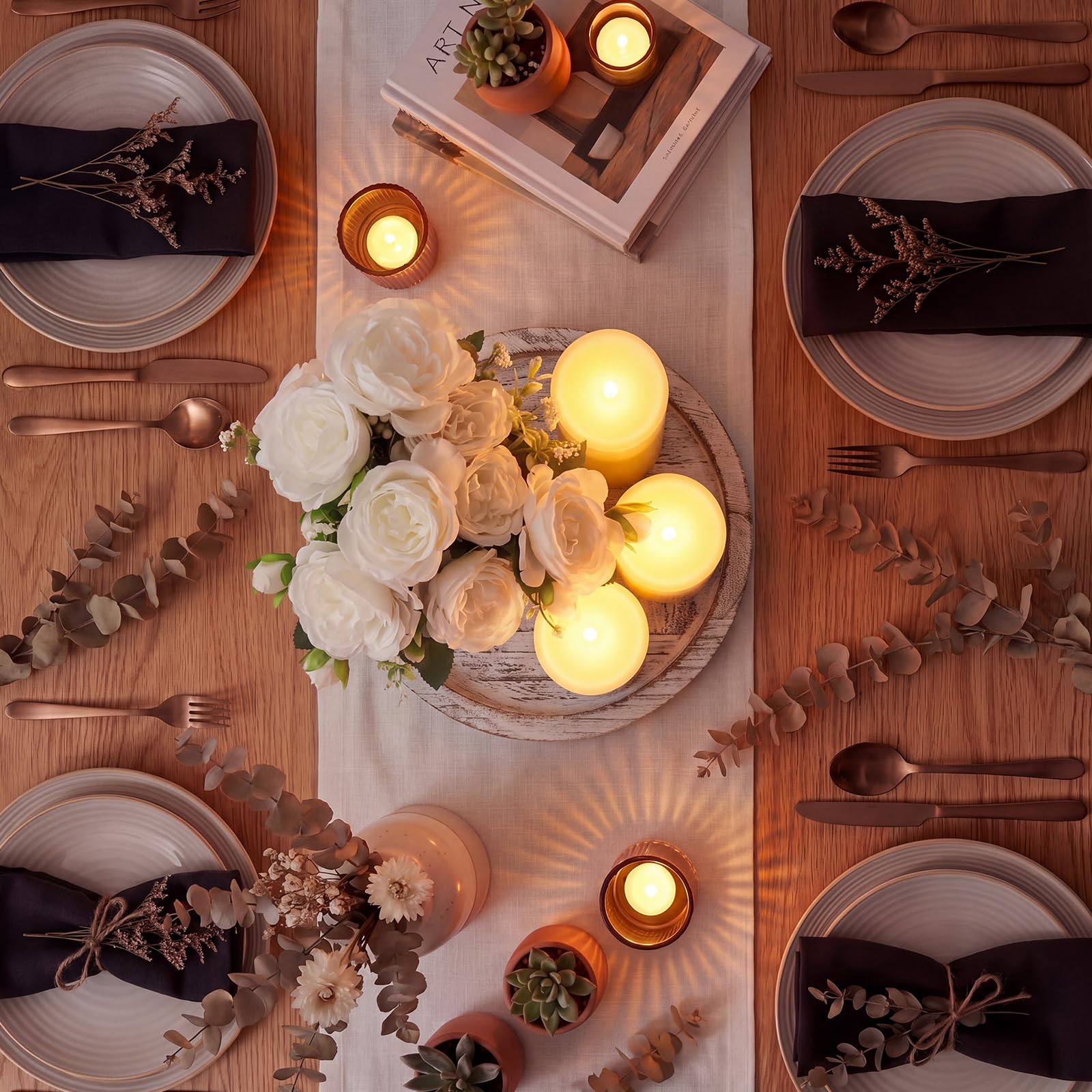 Mumufy Set di 6 decorazioni per centrotavola da tavola, bianco antico, rosa
