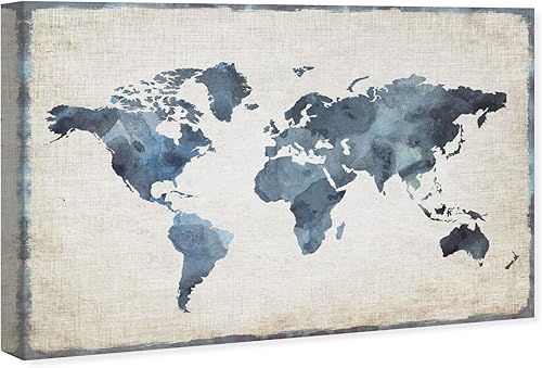 Miniatura 2 de The Oliver Gal Artist Co. Maps - Lienzo decorativo para pared, diseño de Mapamundi New Worlds, 45 x 30 pulgadas, azul, blanco