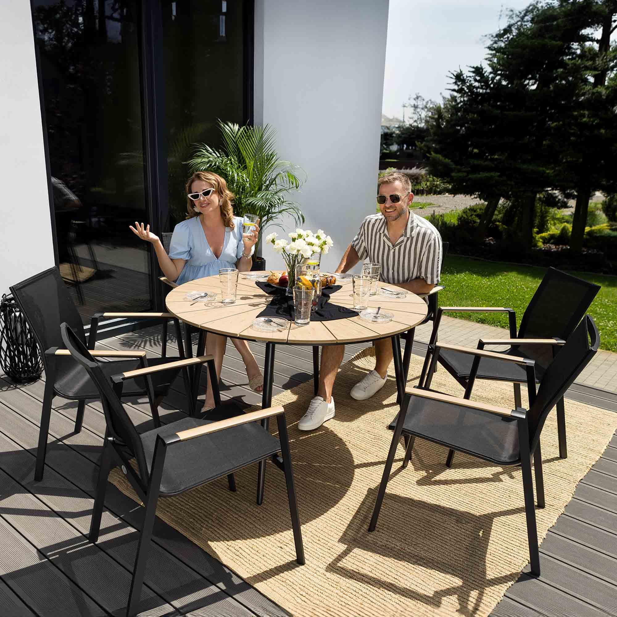 di volio Gartentisch Palermo ø 120 cm, rund - Gartentisch - wetterfest & langlebig, aus Aluminium, Holzoptik (Beige)