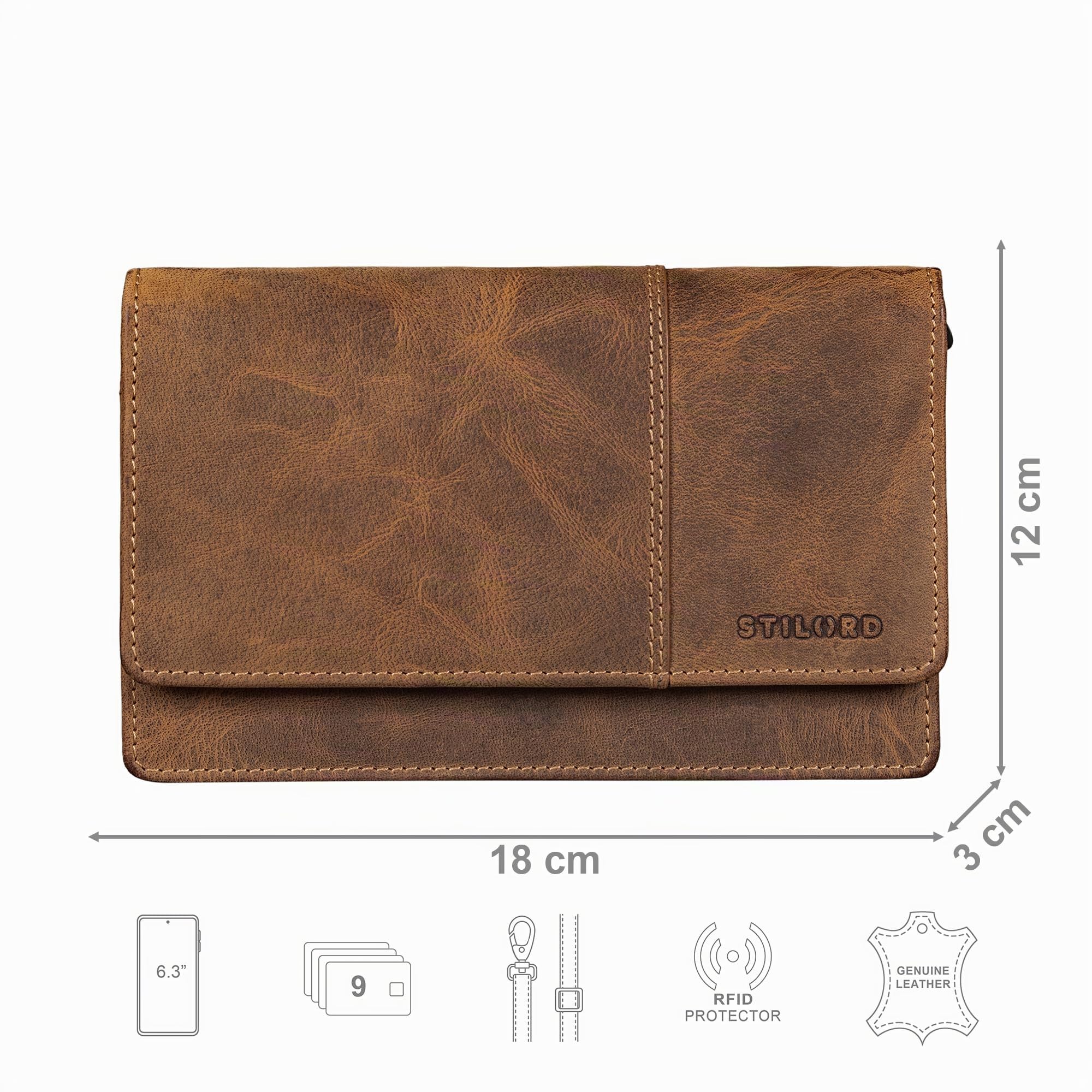 STILORD 'Darla' 3-en-1 Sac à Main Cuir avec Porte-Monnaie Femme Portefeuille avec Protection RFID 9 Compartiments pour Cartes Pochette Telephone Portable Cuir Véritable, Couleur:Bergamo - Marron