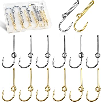 OROOTL Fishing Hooks Hat Pins, 12pcs High Carbon Steel Fish Hook Hat Clips Anti-Rust Tie Clips Clasp with Baseball Decoration for Fishing Tackle