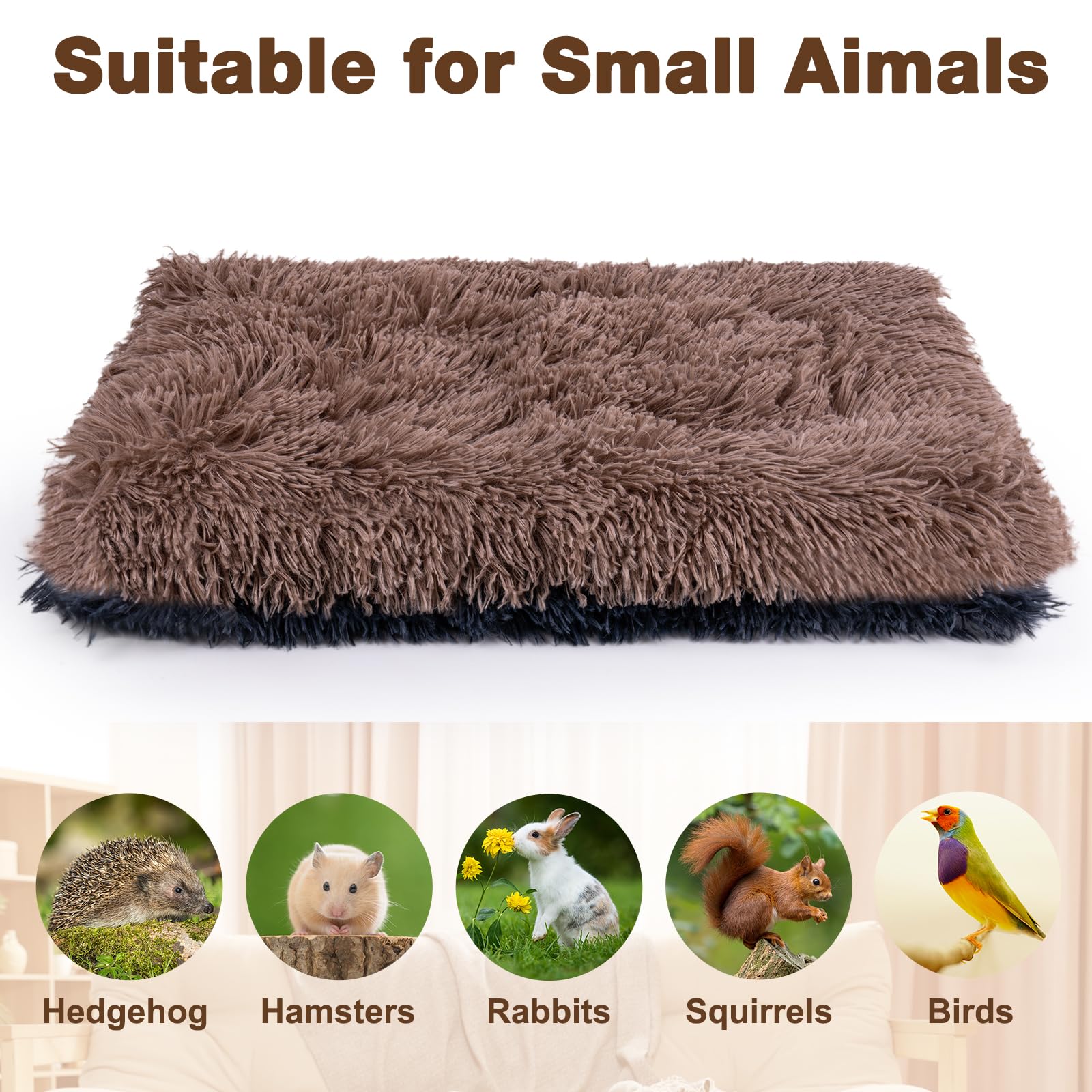 MICOOYO 2 tappetini per piccoli animali domestici, soffice cuccia in pile per conigli, porcellini d'India, scoiattoli e criceti (grigio, marrone, 49 x 32 cm)