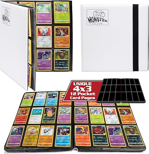 Álbum de tarjetas coleccionables de 12 bolsillos, 20 páginas acolchadas de carga lateral que contienen 480 tarjetas, compatible con Yugioh Magic the
