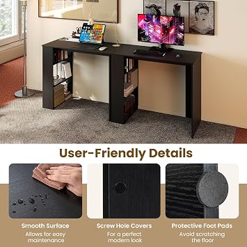 COSTWAY Compact Computer Desk, Small Wooden Study Writing Workstation with Open Compartment, Modern Simple PC Laptop Table Working Desk for Home Office Bedroom (Black, 90 x 45 x 74cm)