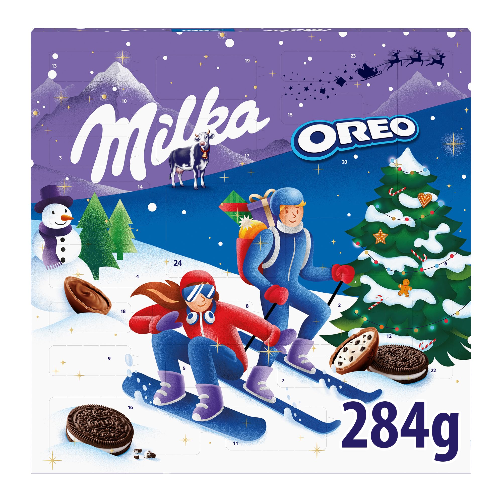 Milka Oreo Calendario de Adviento Chocolate con Leche de los Alpes y Galletas de Cacao 284 g