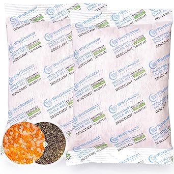 Wisesorb 2 Packs 500 Gram Silica Gel Packets, Color Indicating (Orange to Dark Green) Silica Packets, Rechargeable Safe Dehumidifier, Silica Gel Packets for Storage, Basement Moisture Absorbers